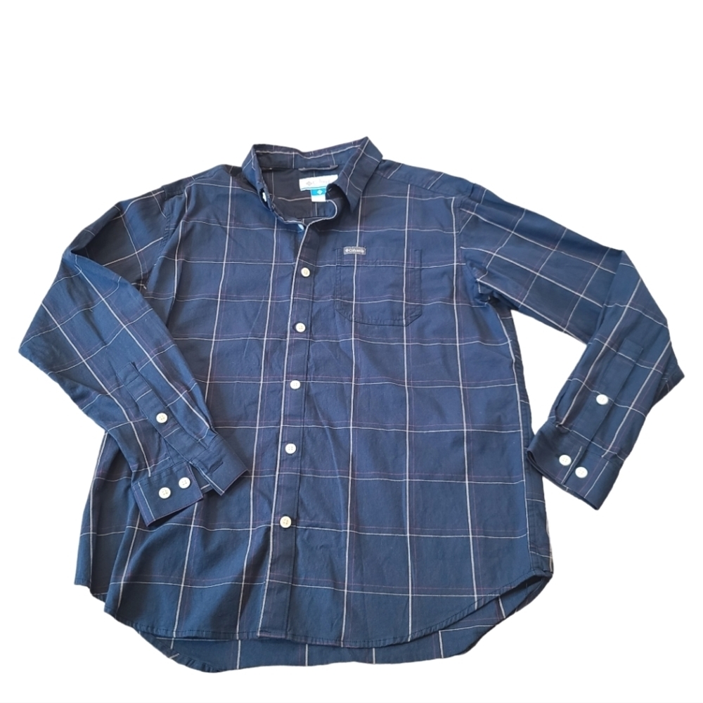 Columbia Blue Plaid Button Down Shirt Long Sleeve Front Pocket Men's Size large